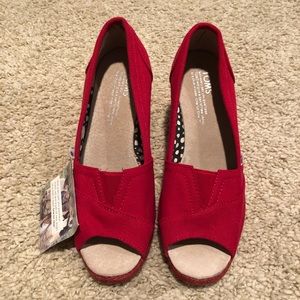 Toms red peep toe wedges